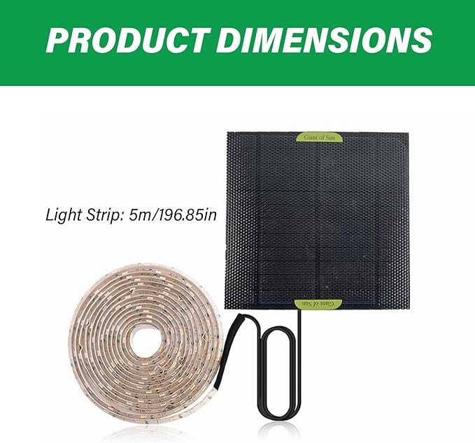 Solar Powered Grow Lights, 16.4ft Plant Light Strip with Solar Panel Full Spectrum Solar Grow Lights, Solar Heat Lamp for Outdoor Indoor Garden Greenhouse Supplies, Solar Powered Grow Lights