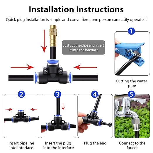 50FT 360° Adjustable Drip Irrigation Kits Automatic Garden Watering Misting Atomizing System with 16pcs Bendable Nozzles for Yard, Lawn, Plant, Greenhouse, Garden(5/16 inch Hose)