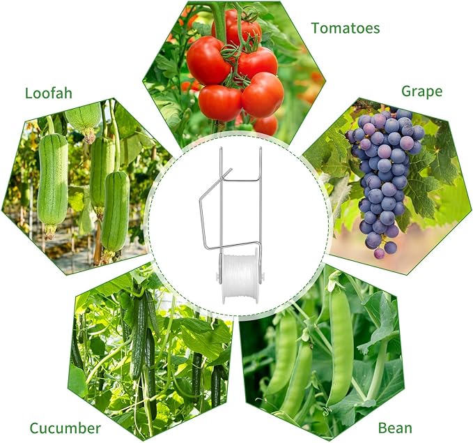 10 Pack Tomato Roller Hooks with 49.2FT String,Tomato Roller Hooks for Greenhouse,Plant,Flower Vine Crop Trellis Kit