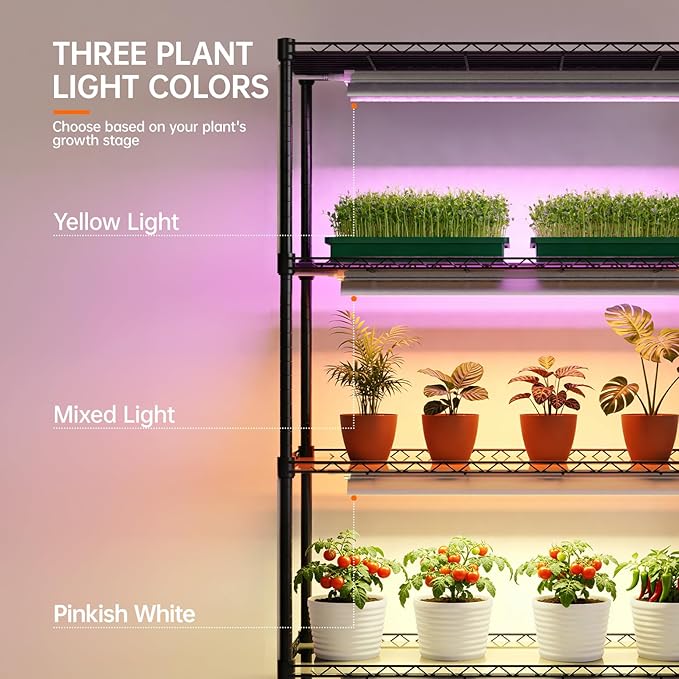 Bstrip Plant Stand with Grow Lights, 5 Tier Large 47.2x17.8x71IN Plant Shelf Indoor with 3FT T5 144w Grow Light, 3 Mode Full Spectrum LED Plant Light with Timer for Indoor Plants, Spring Seed Starting