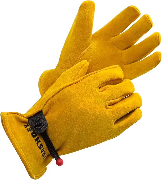 Kids Work Gloves Age 2-14, Extra Soft Deerskin Suede, Durable, Flexible Toddler Youth Genuine Leather Gloves for Kids Yard Work, Working, Gardening (XL, Yellow, 12-14 Years Old)