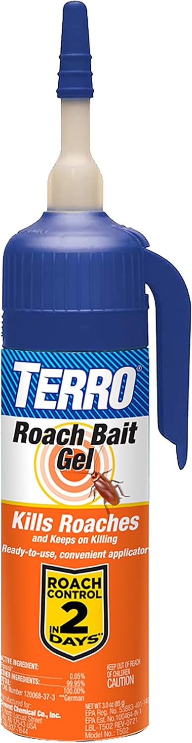 Terro T502 Ready-to-Use Indoor Cockroach Gel Bait Killer - Kills German, American, Oriental Roaches, 3 oz