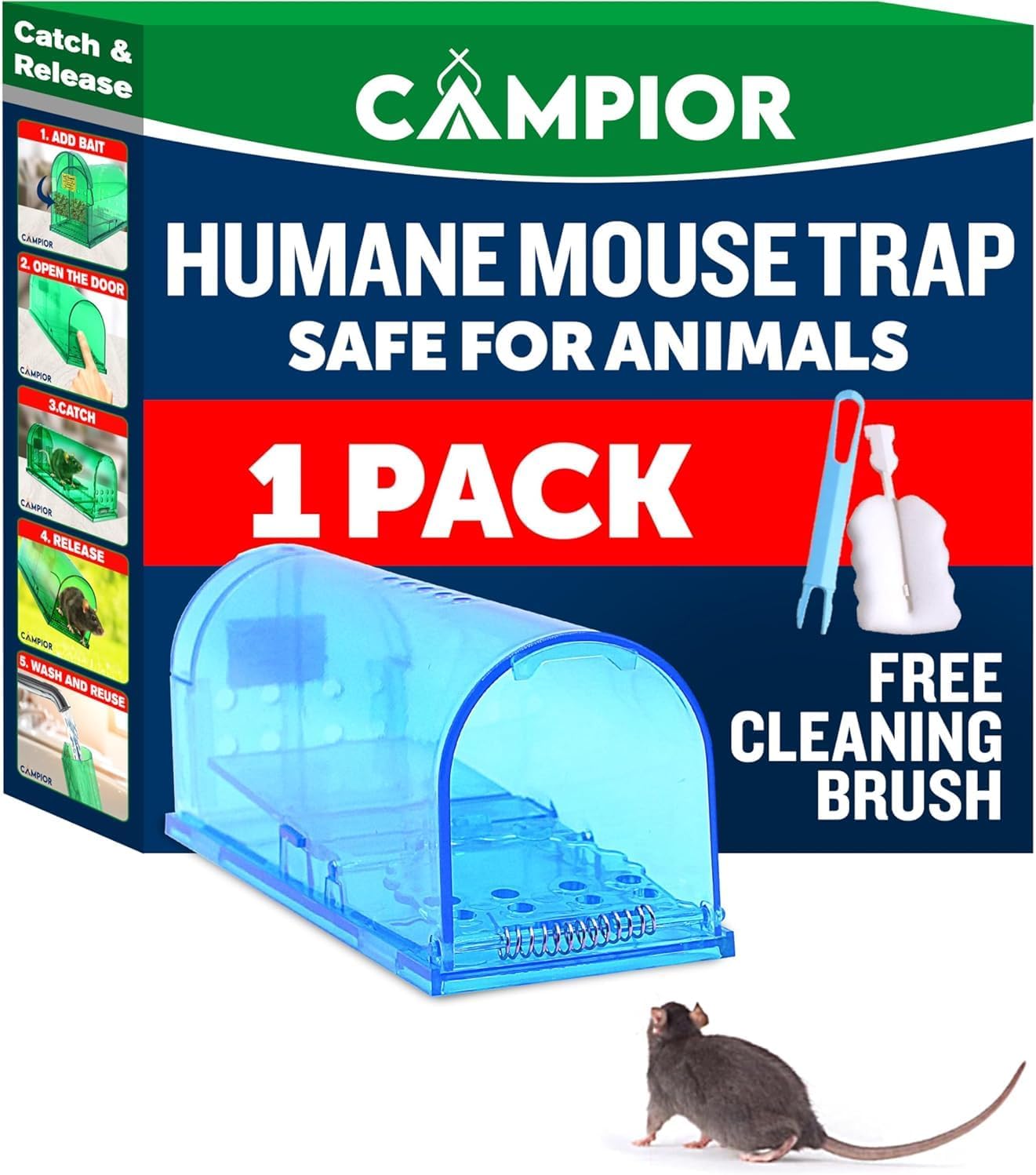 Humane Mouse Trap for House – Large, No-Kill Mouse Traps Indoor for Home, Catch-and-Release Rat and Mouse Trap, Child & Pet Safe, Easy to Clean, No-Touch Release, Pack of 6, Blue