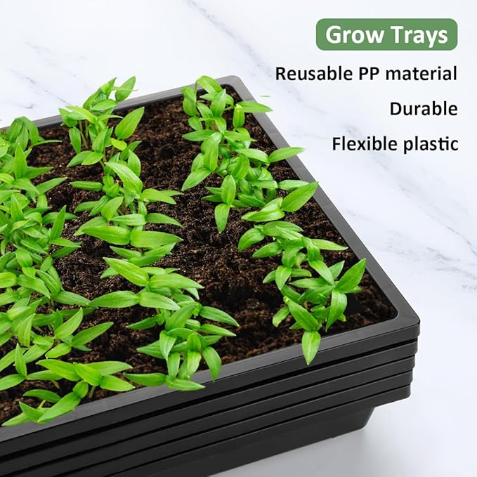 1020 Flat Seed Starter Trays 10 Pack, Plastic Nursery Pots Trays & Seeds Potting Plants Tray, Durable Carrying Seedling Starting Tray for Planting (Black)