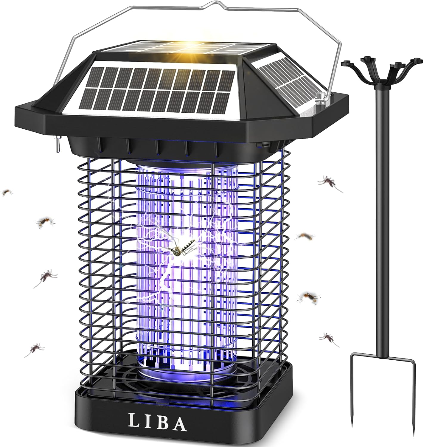 LiBa Electric Bug Zapper (2-Pack) Indoor Insect Killer - (4) Extra Replacement Bulbs - Fly, Mosquito Killer and Repellent - Lightweight, Powerful 2800V Grid, Easy-to-Clean, Removable Washable Tray.