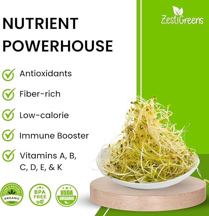 Premium USA Alfalfa Seeds for Sprouting & Microgreens with High Germination Rate. (4oz)