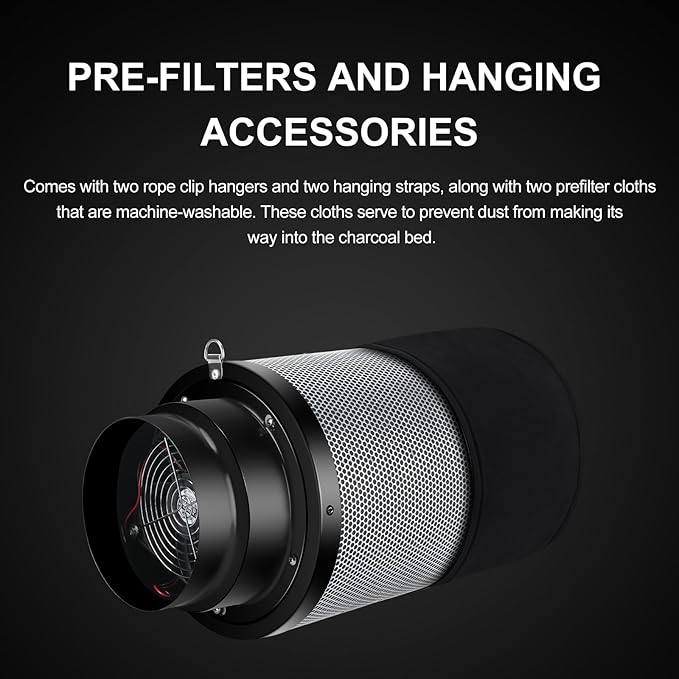 MELONFARM 6 inch Air Carbon Filter Smelliness Control with Australia Virgin Charcoal, Built-in 14cm Fan Low Nois and Speed Controller, Smelliness Scrubber for Inline Duct Fan, Grow Tent 6" x 13.4"