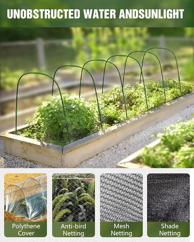 joyhalo Garden Netting for Raised Beds, 6 Sets Garden Hoops with for Raised Beds 10x20 Ft Garden Net, Bird & Cicada Net for Trees, Garden Mesh Netting for Greenhouse, Vegetable, 18 Clips Included
