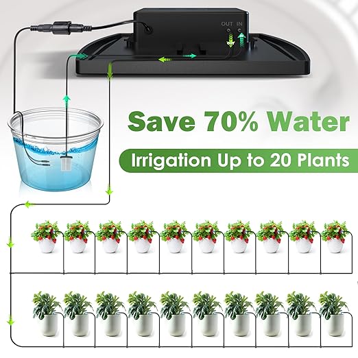 IPOW 50 Days Extra-Long Standby Time Supports 20~30 Pots 100% Anti-Siphoning Solar Irrigation System Automatic Watering System for Balcony, Indoor & Outdoor Plants, Garden, and Potted Plants