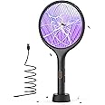 YISSVIC Electric Fly Swatter Foldable Bug Zapper Racket 2 in 1 Mosquito Killer with Purple Attractant Light Rechargeable 1800mAh for Indoor Home Backyard Patio Camping