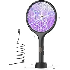 YISSVIC Electric Fly Swatter Foldable Bug Zapper Racket 2 in 1 Mosquito Killer with Purple Attractant Light Rechargeable 1800mAh for Indoor Home Backyard Patio Camping