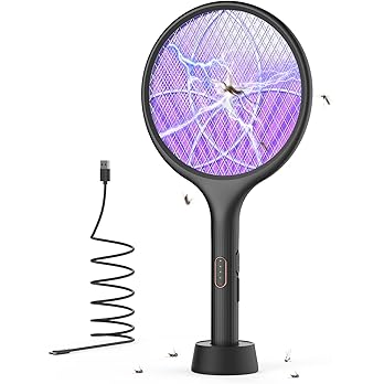 YISSVIC Electric Fly Swatter Foldable Bug Zapper Racket 2 in 1 Mosquito Killer with Purple Attractant Light Rechargeable 1800mAh for Indoor Home Backyard Patio Camping