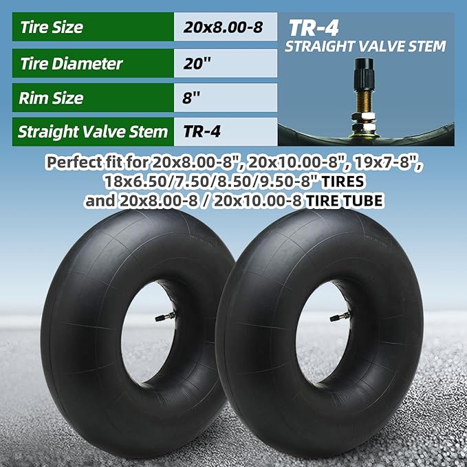 AR-PRO (2 Packs 20x8.00-8, 20x8-8, 20x10.00-8, 20x10-8 Inner Tube Replacement with TR-4 Straight Valve Stem for Mower/Tractor/Golf Cart/Garden Trailer and More