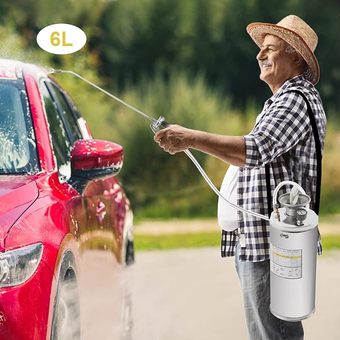 1.5gal Stainless Steel Sprayer, Hand Pump Sprayer with Pressure Gauge & Safety Valve, Stainless Garden Weed Sprayer for Gardening, Lawn, Yard, Indoor and Outdoor Spraying Needs