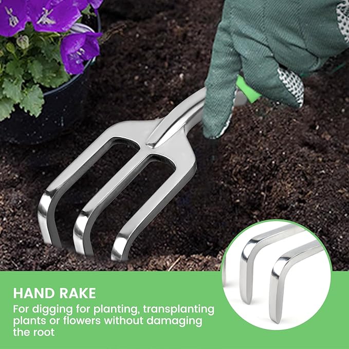Garden Tool Set, 3 Pack Heavy Duty Gardening Hand Tools with Non-Slip Rubber Handles, Aluminum Alloy Gardening Tool Include Garden Shovel, Transplant Trowel and Hand Rake