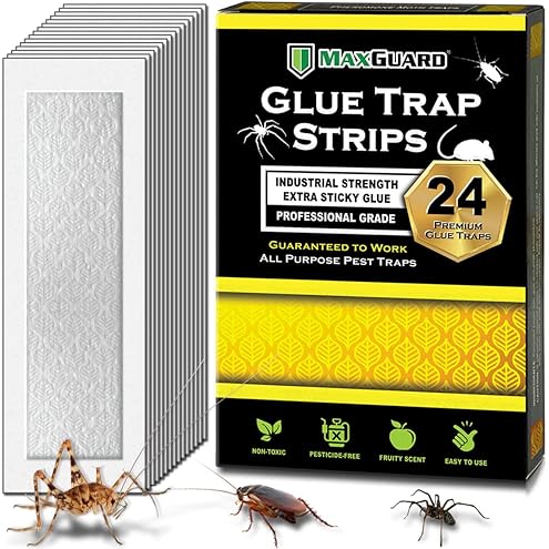LULUCATCH Cricket & Insect Glue Traps 24 Pack, Adhesive Bug Catcher, Pre-Baited Spider Scorpion Trap, Non-Toxic Glue Boards Indoor for Home Catching Bugs,Small Mice & Rodents, Pet Safe Pest Control