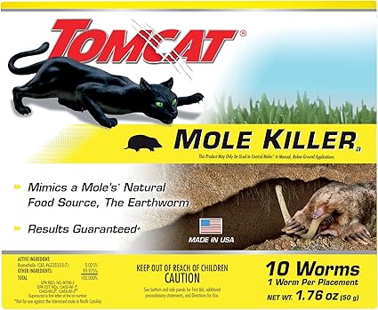 Tomcat Mole Killer(a), Ready-to-Use Worm Bait Strips that Mimic Earthworms, Kills Moles in One Feeding, 10 pk.