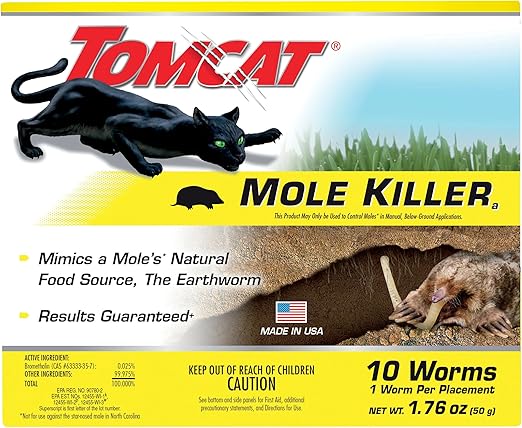 Tomcat Mole Killer(a), Ready-to-Use Worm Bait Strips that Mimic Earthworms, Kills Moles in One Feeding, 10 pk.