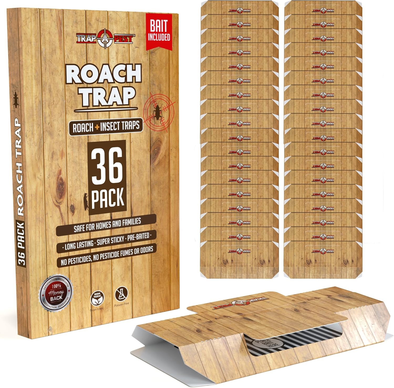 Roach Traps Indoor Sticky (18 Pack) - Glue Traps for Roaches Bug Traps with Roach Bait Traps - Long Lasting Non-Toxic Children and Pet Friendly - Trap a Pest