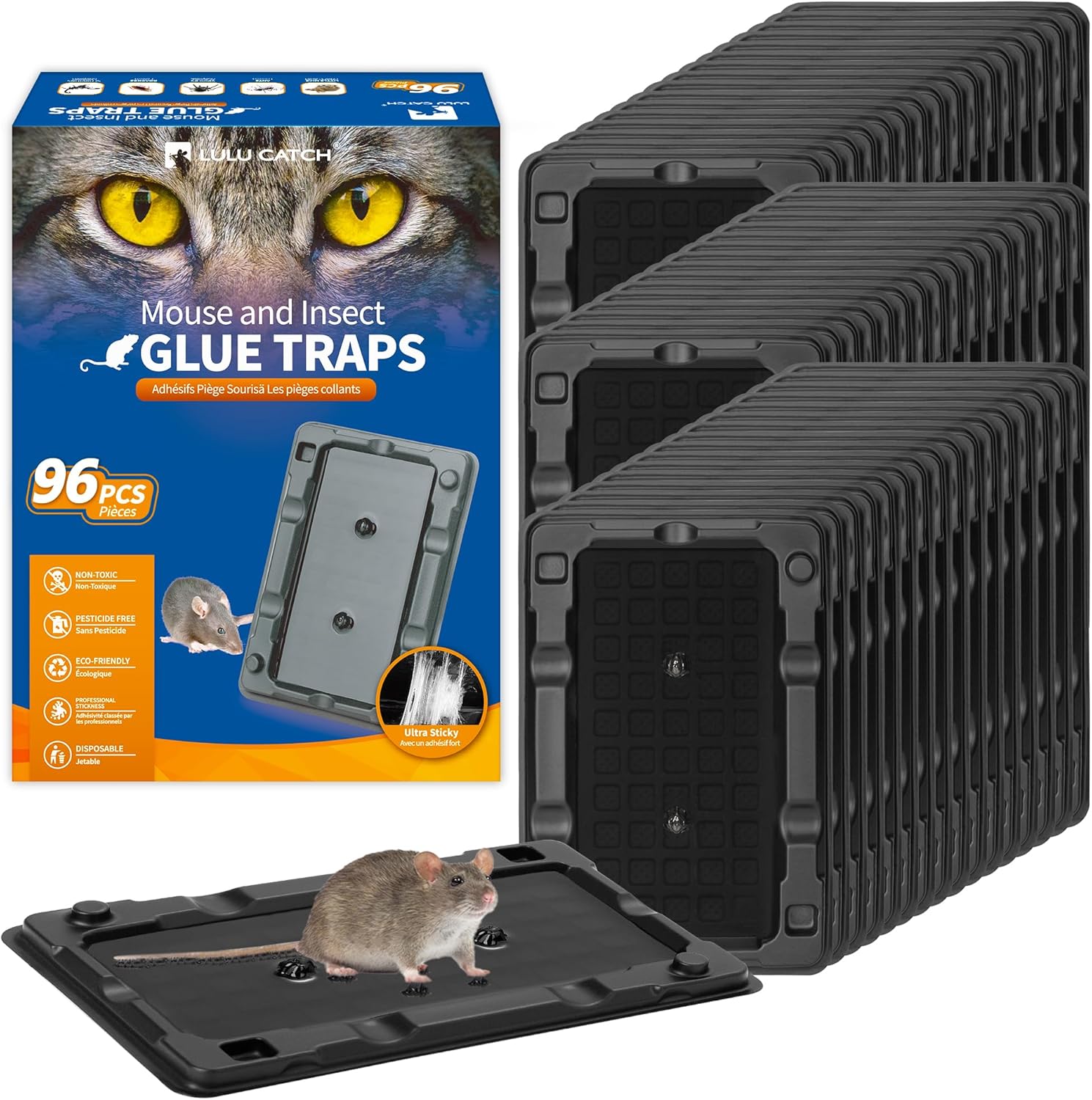 LULUCATCH Mouse Traps, 12 Pack Sticky Mouse Traps Indoor for Home, Pre-Baited Non-Toxic Bulk Glue Traps for Rats, Mice, Mole, Lizards, Pet Safe Pest Control for Home & Garage