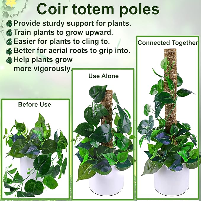 Moss Pole 58.7 Inch - Monstera Plant Support 5 Pack, 17.5" and 12" Plant Stakes for Indoor Plants Coco Coir Moss Pole Sticks for Climbing Potted Live Plants, Pothos, Philodendron