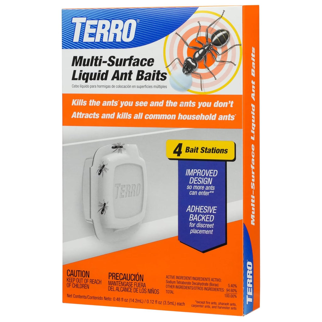 TERRO Indoor Liquid Ant Baits with Adhesive Strips for Discreet Baiting - TERRO Ant Trap and Bait Station - 8 Pack - T334SR