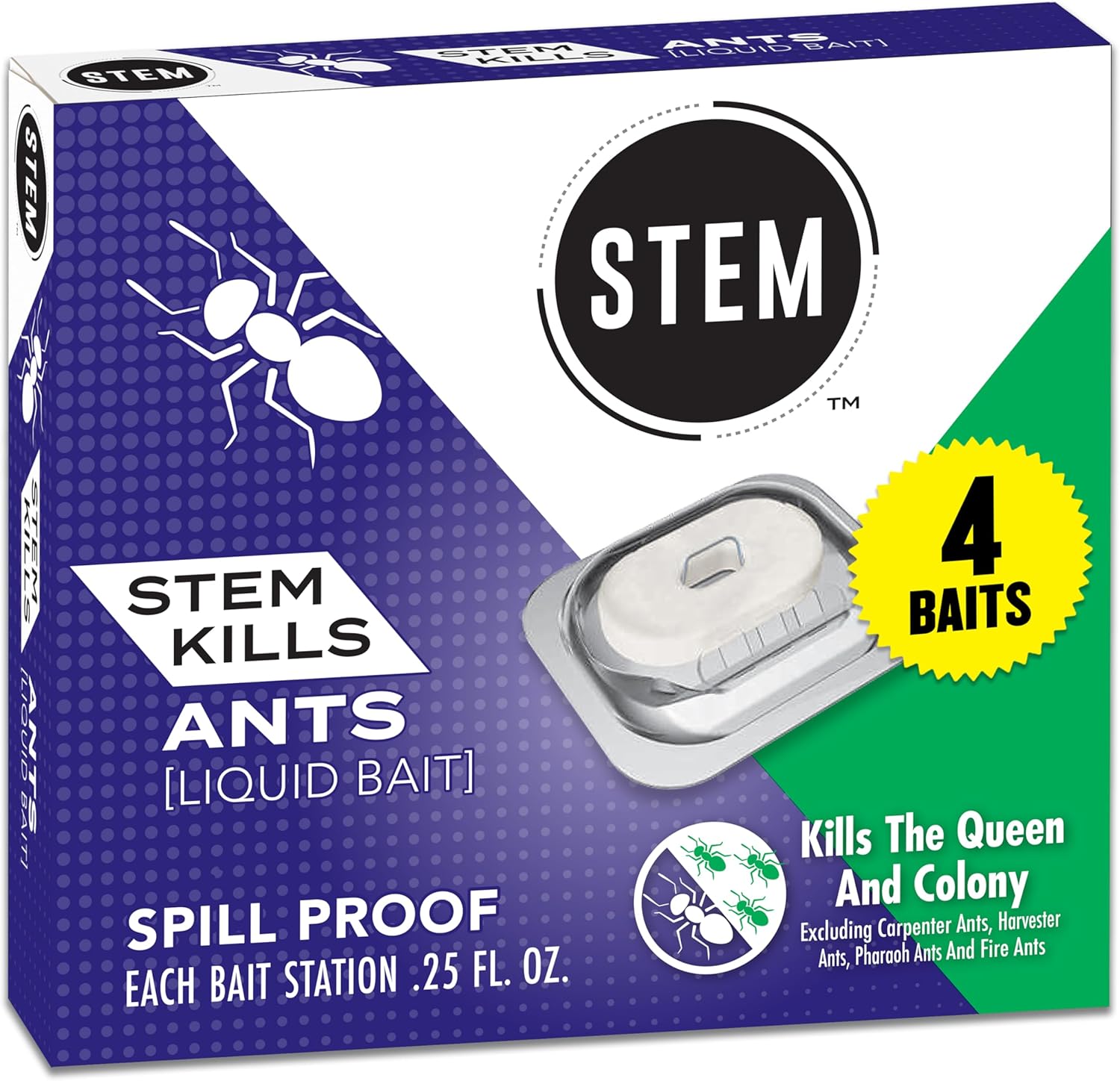 STEM Liquid Ant Baits, Kills The Queen and Colony, for Indoor Use, 12 Spill Proof Bait Stations