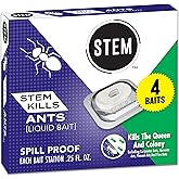 STEM Liquid Ant Baits, Kills The Queen and Colony, for Indoor Use, 8 Spill Proof Bait Stations