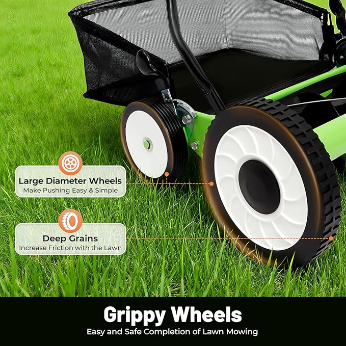 16 Inch Manual Push Reel Lawn Mower, 5 Blade Grass Catcher Push Outdoor Power Tools with Grass Catcher, Leaf Collector Lawn Sweeper for Villa Yards, Park Greening, Factory Greening