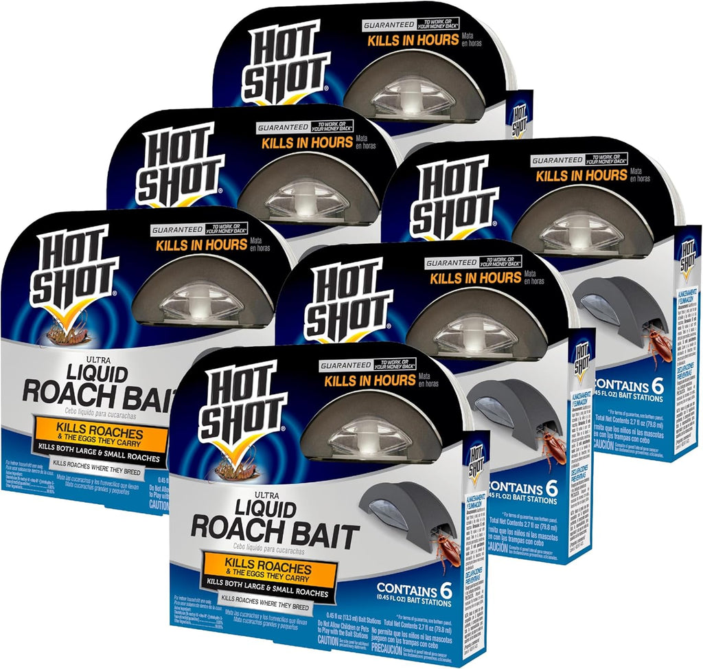 Hot Shot Ultra Liquid Roach Bait 6 Count, Kills In Hours, 1 Pack