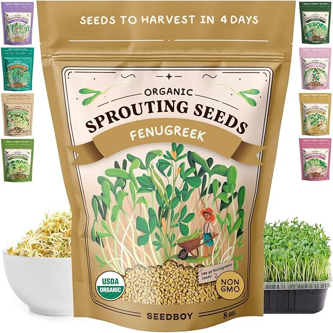 Seedboy Organic Non-GMO Fenugreek Seeds for Sprouting - Microgreens Sprouting Seeds - 8 oz Bag Makes 8 Quarts / 24 Servings (Fenugreek)