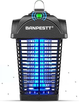 BANPESTT Bug Zapper & Electric 4000V Mosquito Killer – Waterproof Indoor/Outdoor with Dusk-to-Dawn Sensor, Durable Grid & Easy-Clean Tray for Patio, Garden & Home (Black)