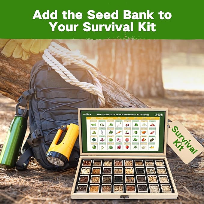 Lush&Dew Year-Round USDA Zone 4 Seed Bank, 32 Varieties Non-GMO Heirloom Seeds of Vegetables, Herbs, Gardening Gifts for Women Men, Emergency Survival Kit for Raised Garden Bed, Greenhouse