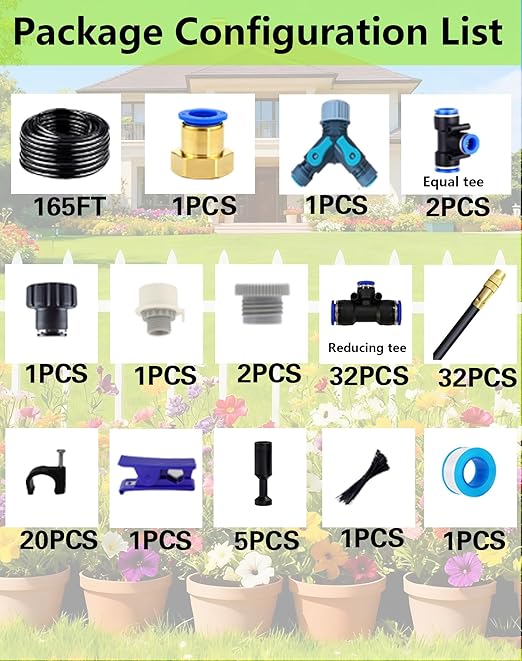 Drip Irrigation System - 360° Adjustable Micro Spray Sprinkler Kit for Garden, Easy Installation No Tools, Fine Mist Watering for Garden Potted Plants, Greenhouse, Patio Watering System