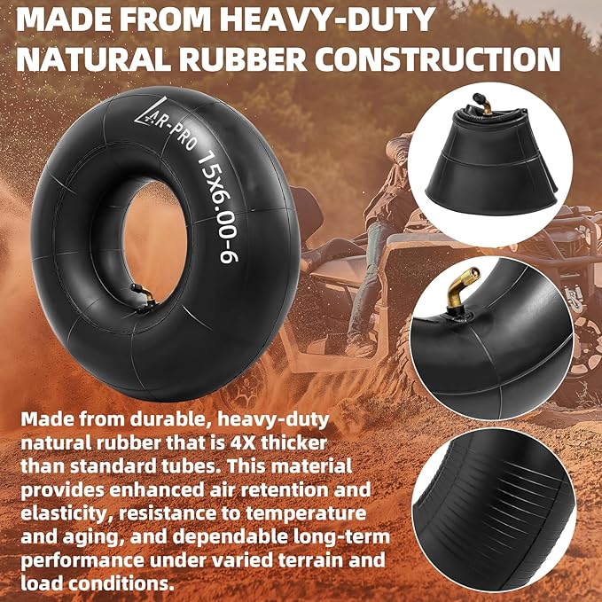 AR-PRO (2-Pack) 15x6.00-6" Inner Tubes with TR87 Bent Valve Stem – Replacement Heavy-Duty Tire Tubes for Lawn Mowers, Tractors, Wheelbarrows, Go-Karts, ATVs, Garden Utility Equipment