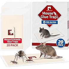 LULUCATCH Mouse Traps, 20 Pack Pre-Baited Sticky Mouse Traps Indoor for Home, Non-Toxic Bulk Sticky Pads, Glue Traps for Rats, Bugs, Spider, Mice, Cockroach, Pet Safe Pest Control
