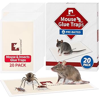 LULUCATCH Mouse Traps, 20 Pack Pre-Baited Sticky Mouse Traps Indoor for Home, Non-Toxic Bulk Sticky Pads, Glue Traps for Rats, Bugs, Spider, Mice, Cockroach, Pet Safe Pest Control