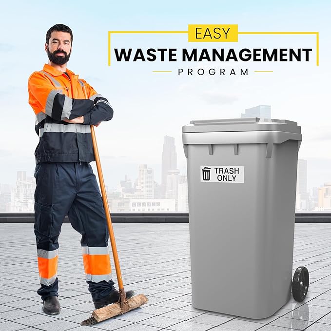 Trash Sticker for Outdoor Trash Can, Garbage Can - 3-5 Year Indoor/Outdoor Rated - Heavy Duty, Weather Proof, Ultra Durable - USA Made (6x2 inch), 4 Labels