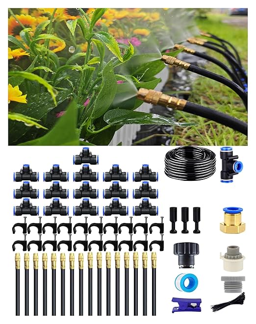 Drip Irrigation System - 360° Adjustable Micro Spray Sprinkler Kit for Garden, Easy Installation No Tools, Fine Mist Watering for Garden Potted Plants, Greenhouse, Patio Watering System