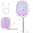 YISSVIC Electric Fly Swatter Foldable Bug Zapper Racket 2 in 1 Mosquito Killer with Purple Attractant Light Rechargeable 1800mAh for Indoor Home Backyard Patio Camping