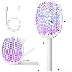 YISSVIC Electric Fly Swatter Foldable Bug Zapper Racket 2 in 1 Mosquito Killer with Purple Attractant Light Rechargeable 1800mAh for Indoor Home Backyard Patio Camping