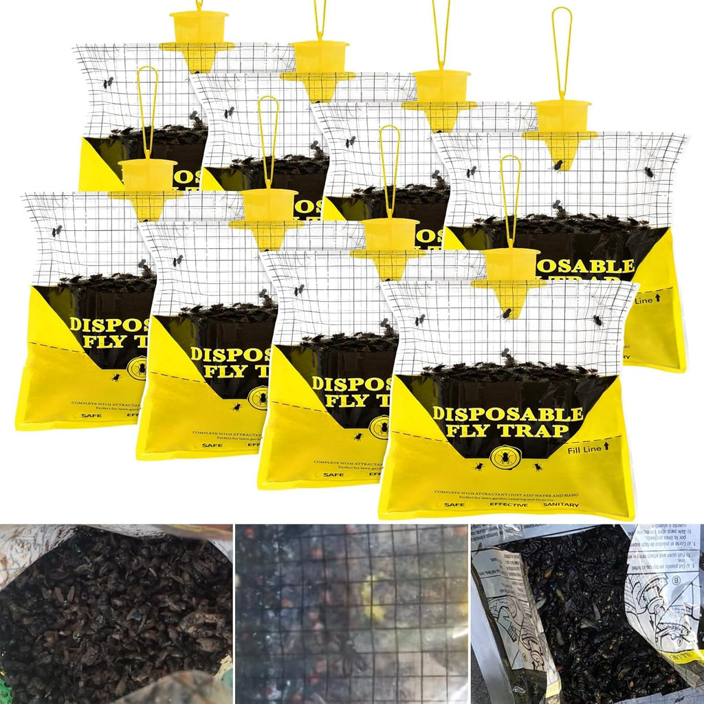 Glovv Fly Traps Outdoor Hanging with Bait, 6 Pack Disposable Flies Bags Hunter Ranch Trap, Control Bug Catcher Killer Repellent for Stable Horse Barn & Farm