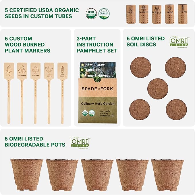 Organic Herb Garden Kit Indoor - Certified Organic & Made in USA | Herb Plants for Women and Men, Indoor Herb Garden Starter Kit, Herb Growing Kit Indoor, Plant Growing Kit, Herb Starter Kit Plant Kit