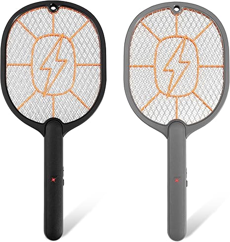 Electric Fly Swatter 2 Pack (Black & Gray), High-Voltage Bug Zapper Racket for Mosquitoes & Flies, Safe Protective Mesh, Indoor/Outdoor AA Batteries Required, Not Included