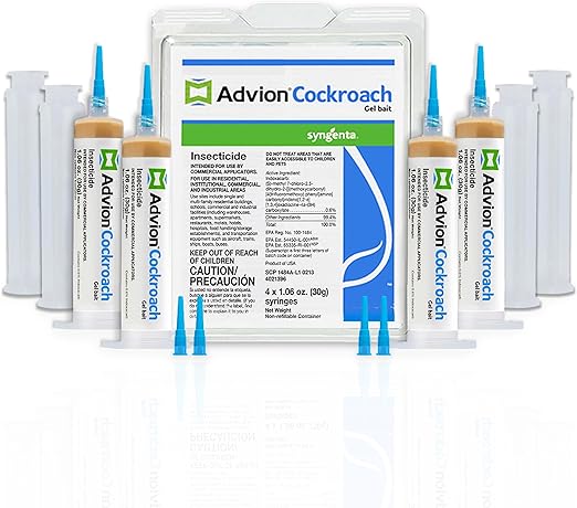 Advion Cockroach Gel Bait, 4 Tubes x 30-Grams, 4 Plunger and 4 Tips, German Roach Insect Pest Control, Indoor and Outdoor Use, Roach Killer Gel for American, German and Other Major Cockroach Species