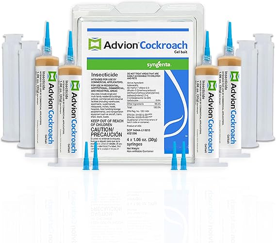 Advion Cockroach Gel Bait, 4 Tubes x 30-Grams, 4 Plunger and 4 Tips, German Roach Insect Pest Control, Indoor and Outdoor Use, Roach Killer Gel for American, German and Other Major Cockroach Species