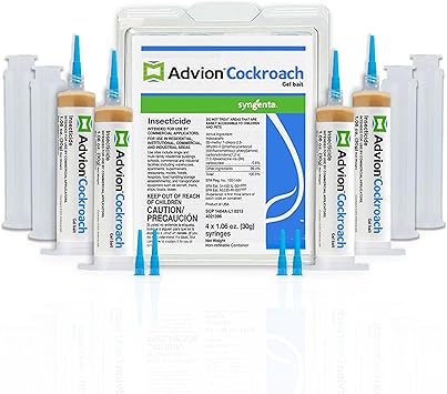 Advion Cockroach Gel Bait, 4 Tubes x 30-Grams, 4 Plunger and 4 Tips, German Roach Insect Pest Control, Indoor and Outdoor Use, Roach Killer Gel for American, German and Other Major Cockroach Species