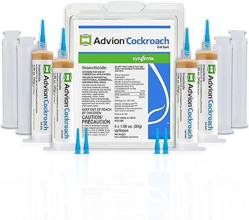 Advion Cockroach Gel Bait, 4 Tubes x 30-Grams, 4 Plunger and 4 Tips, German Roach Insect Pest Control, Indoor and Outdoor Use, Roach Killer Gel for American, German and Other Major Cockroach Species