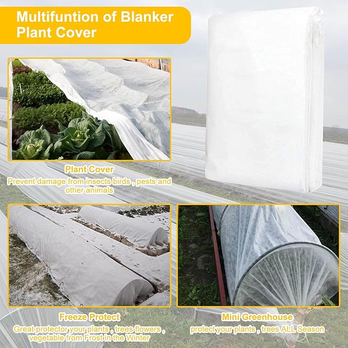 Plant Covers Freeze Protection with 20 Stainless Steel Clips, 10 x 29.5Ft Frost Cloth Plant Blankets Floating Row Cover for Outdoor Plants Raised Bed Greenhouse