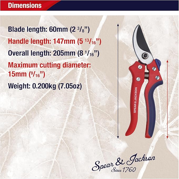 Spear & Jackson Razorsharp Bypass Pruning Shears, SK5 Carbon Steel Blades, Coated for Corrosion Resistance, Ergonomic Handles for Comfortable Use